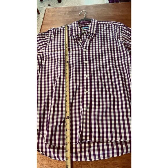 J. McLaughlin Purple and white Check Button Down Mens Top Shirt SZ L - Picture 7 of 9